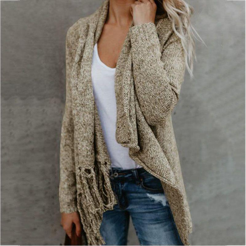 Exquisite Women Tassel Irregular Cardigan Knitted Sweater Poncho Shawl Coat Jacket Outwear For Effortless Style
