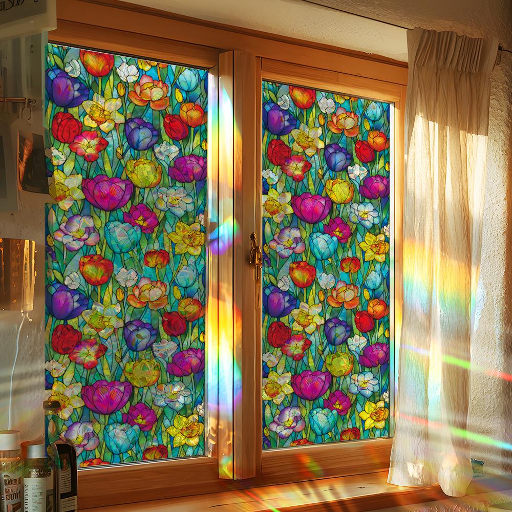 Vibrant Multicoloured Floral Home Decor Glass Window Laser-Cut Electrostatic Adhesive Decals