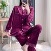 Women's Retro Noble Red Sea Island Cotton Fleece Pajamas - Thick Long Sleeve & Pants for Autumn/Winter