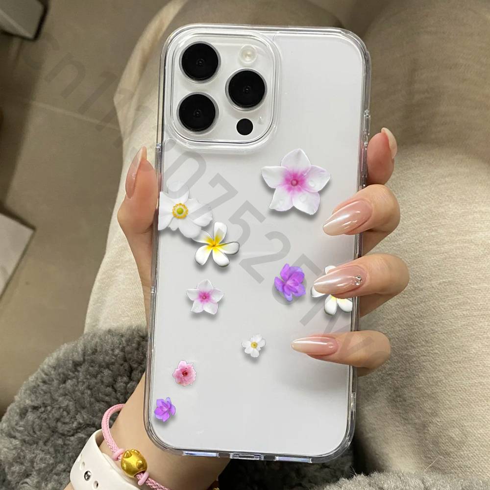 Flower Phone Case for iPhone 17 16 15 14 13 12 11 Pro Max Plus Air Mini 16E ProMax Transparent Case