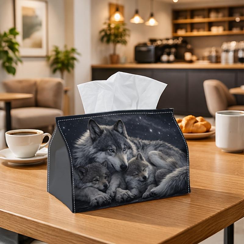 1pc Wolf-Themed Tissue Box Holder with Wolf Night - Decorative Suitable for Napkin Case, Rectangular Tissue Paper Holder for Car, Office, Tabletop Sto