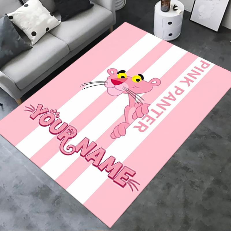 Custom Name Pink Panther Carpet Rug for Living Room Bedroom Home Sofa Decoration,Kids play Non-slip Floor Mat