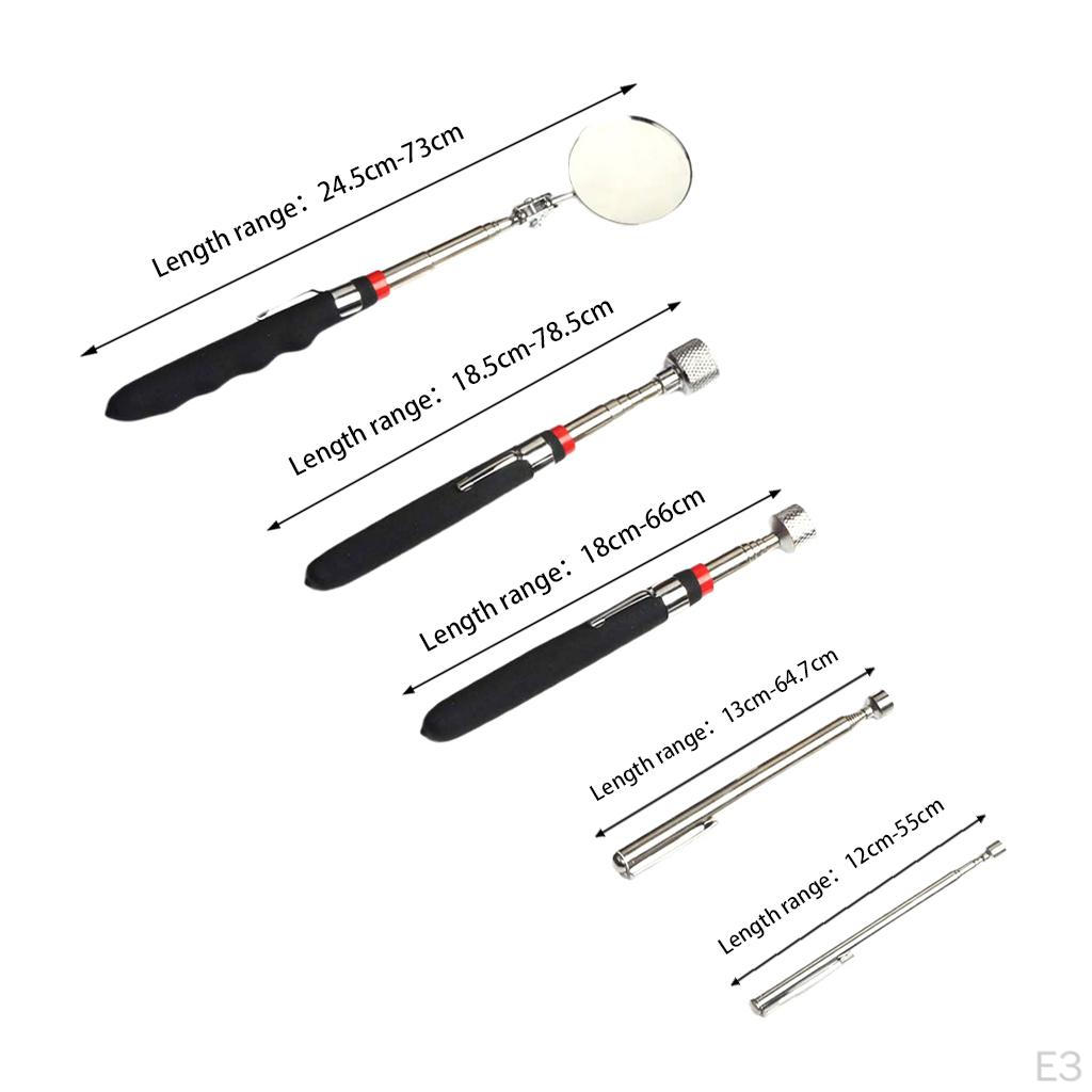 5 Pieces Magnetic Telescoping Tool Round Inspection Mirror Flexible Adjustable Telescopic Rod