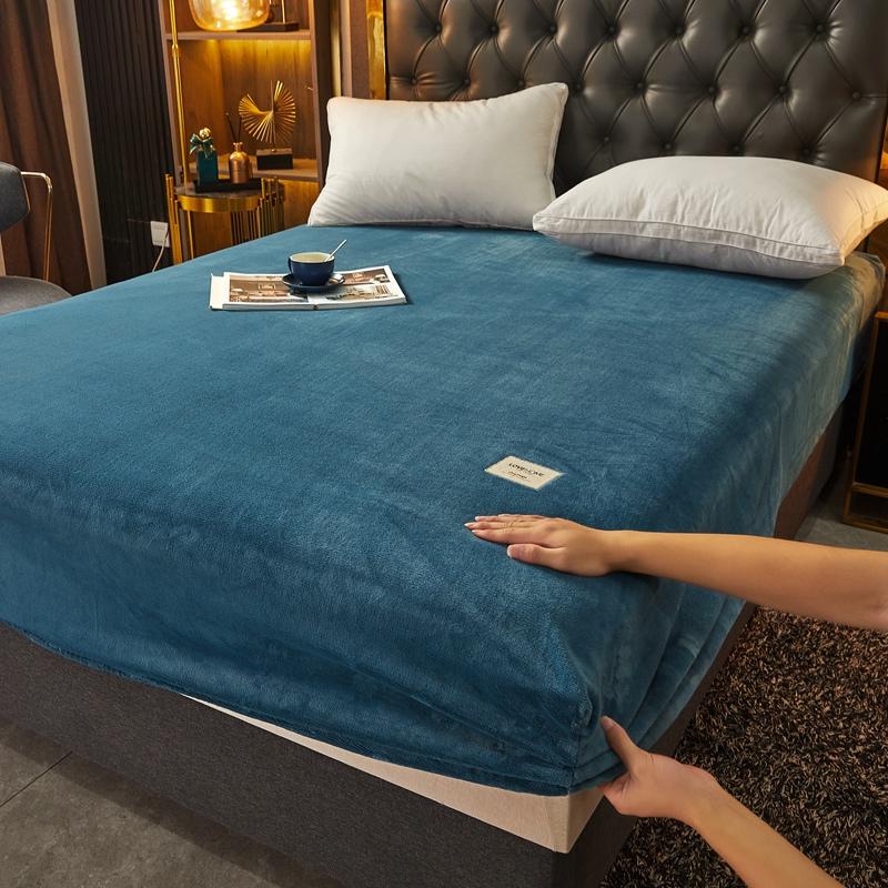 OKHOME Soft Warm Plush Fitted Sheet Elastic Mattress Cover Fluffy Coral Fleece Bed Linen Winter Couple Luxury Double Bed Bedding