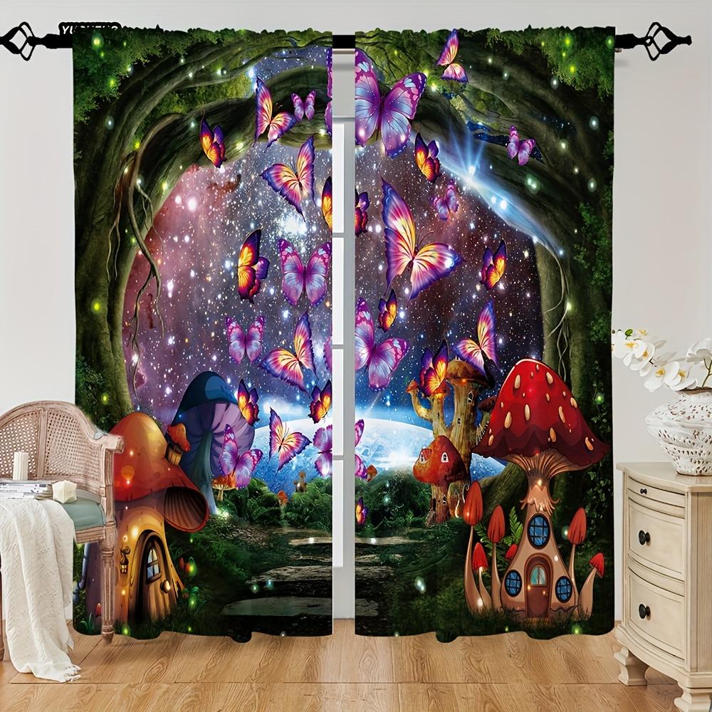 2pcs Mushroom Print Curtains Rod Pocket Decorative Window Drapes Window Treatments For Bedroom Living Room Window Blinds Drape