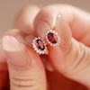 1 Carat Imitation Natural Garnet Gemstone Stud Earrings Rose Gold Princess Diana Earrings