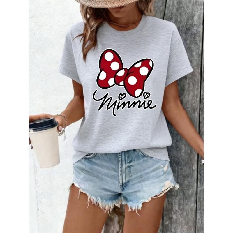 Minnie style red polka dot bow and handwritten Minnie pattern summer new women's T-shirt short sleeves