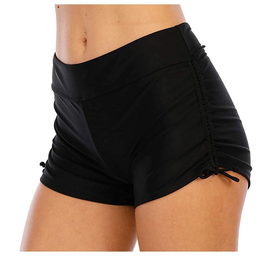 Women's Solid Color Bottom Up Light Proof  Motion Yoga Drawstring Swimming Trunk