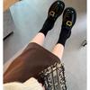 Cowhide Version~ Grape Mother Same British Small Leather Shoes Women's Buckle Thick Sole Thick Heel Heightened Round Head Lazy Loafers