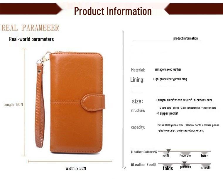 Women's Trifold Leather Wallet - Coin Purse, Card Holder & Phone Bag (Oily Leather, H006)