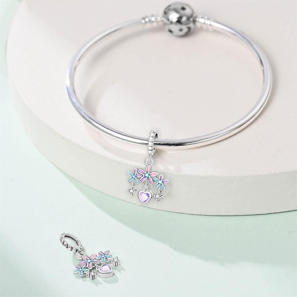 Original Copper Charms Luxury Garden Pendant Colorful Flowers Beads Fit Bracelet Diy Women Making Gift