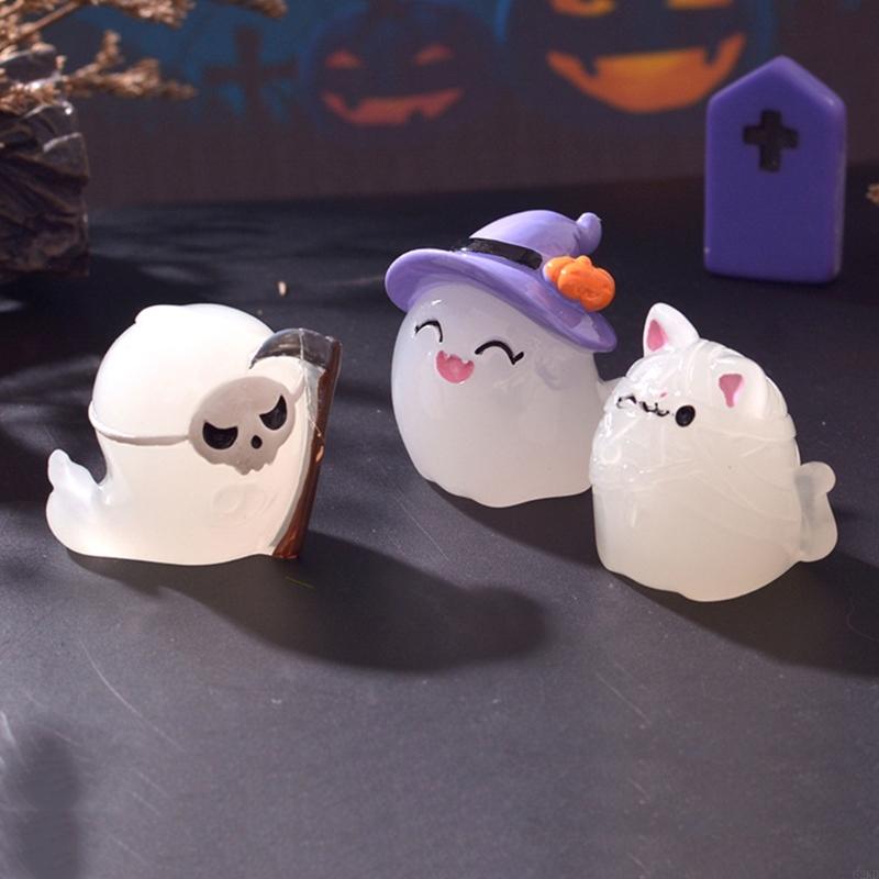 62KD Eerie Halloweens Miniature Ghostly 7Pcs Resins Figures Glows in Dark Ornaments