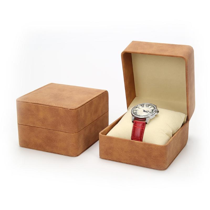 Black Single Watch Gift Box with Pillow PU Leather Wristwatch Display Case Organizer for Men Clamshell PU leather watch case