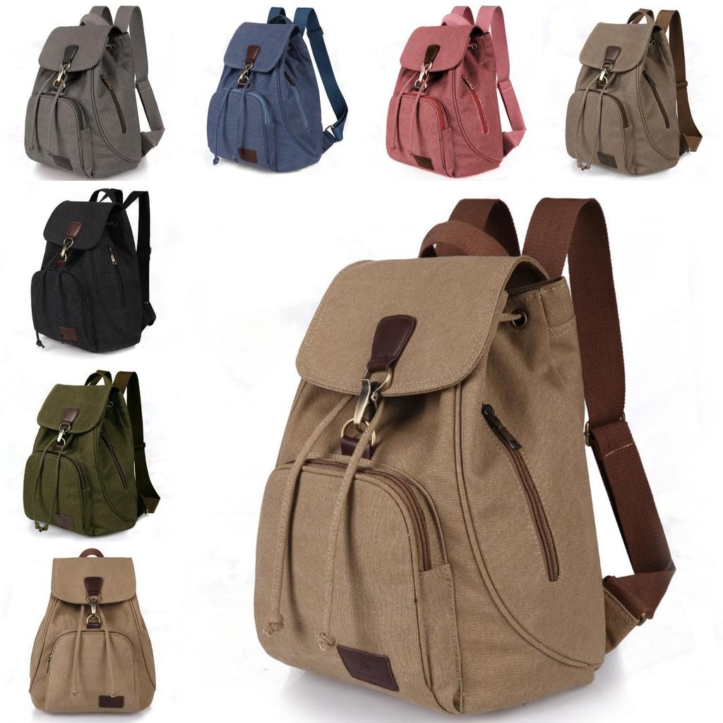 Backpack Canvas Retro Solid Color Laptop Compartment Schoolbag Outdoor Gift