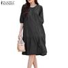 ZANZEA Women Casual Round Neck Half Sleeve Loose Dress