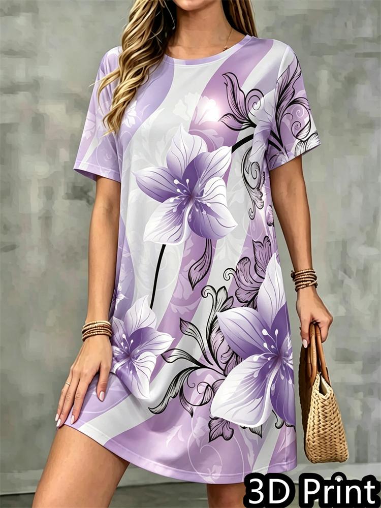 Fashion 3D Print Summer Dress Loose Casual Short Sleeve O-Neck Mini Dress