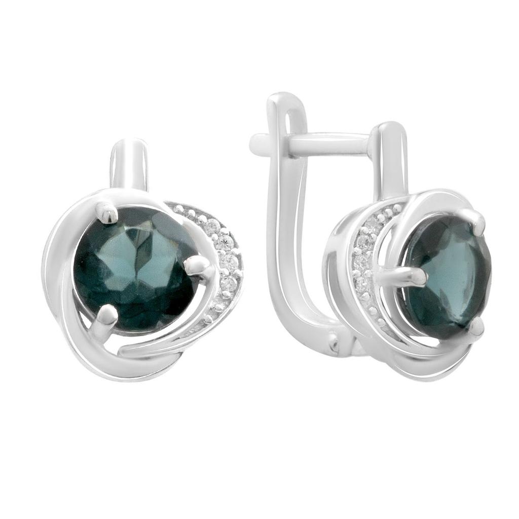 Cercei din argint cu topaz London Blue 2.185ct, fianite (2177951)