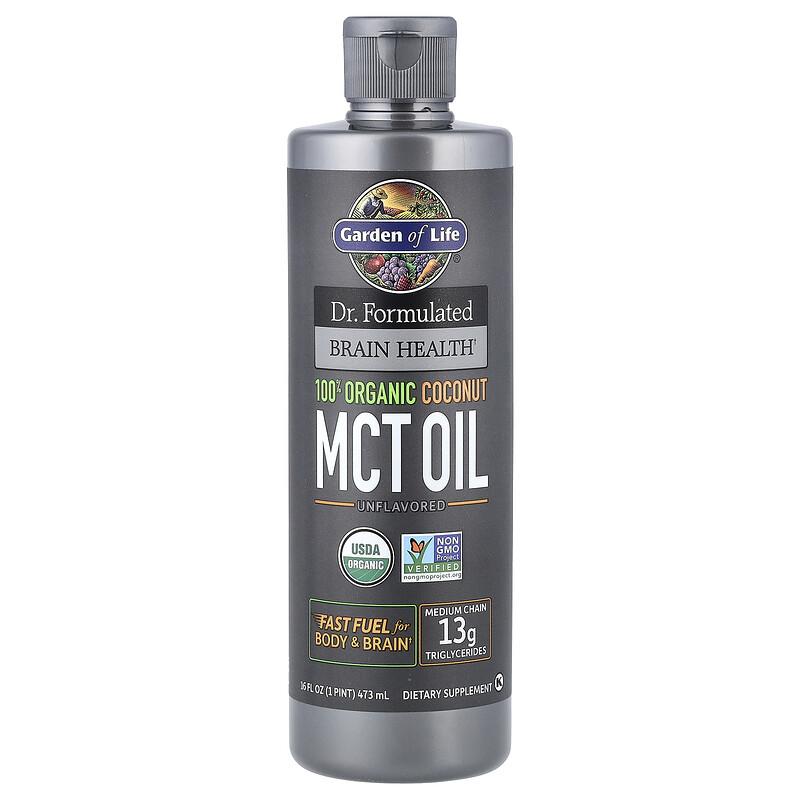 Dr. Formulated Brain Health, 100% Organic Coconut MCT Oil, Unflavored, 16 fl oz (473 ml)