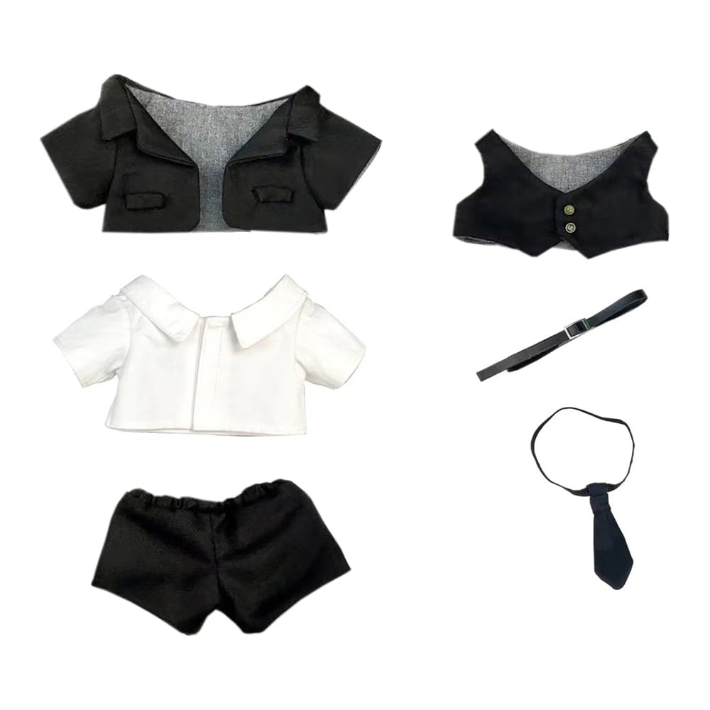 

20cm Plush Toy Clothes: Suit, Jacket, White Shirt, Shorts, Vest, Tie, Belt, Cotton Doll Clothes (Black)