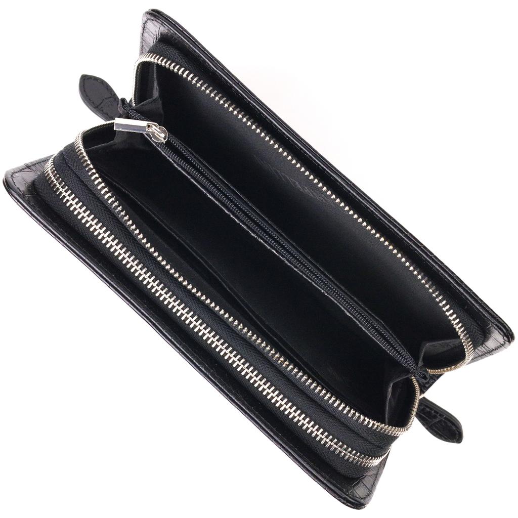 Stylish Men's Purse with Two Compartments Made of Genuine Textured Leather with Crocodile Embossing CANPELLINI 21570 Black