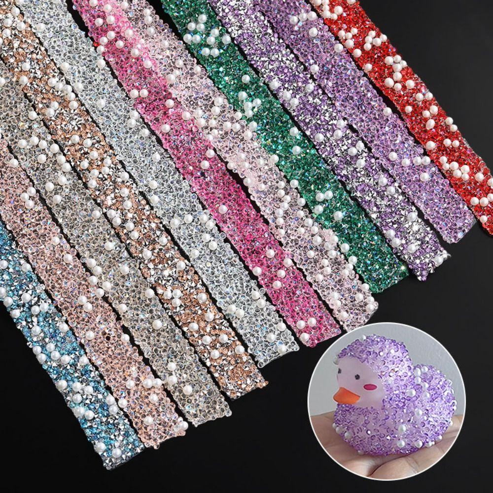 New 1 Yard Glitter Drill Tape Pearl Resin Ribbon Sticker Self Adhesive DIY Handmade Jewelry accessories Clothes Decoration