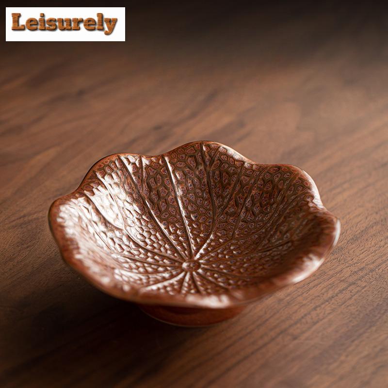 Lotus Leaf Fruit Dishes Retro Pastry Plate Fruit Plate Trinket Dish Household Serving Tray Tea Ceremony Supplies Ornaments Craft