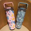 SITARAYURI 3D Flower Ice Cup, Large Capacity Portable Thermos Cup, Double Wall Cold-Keeping Design