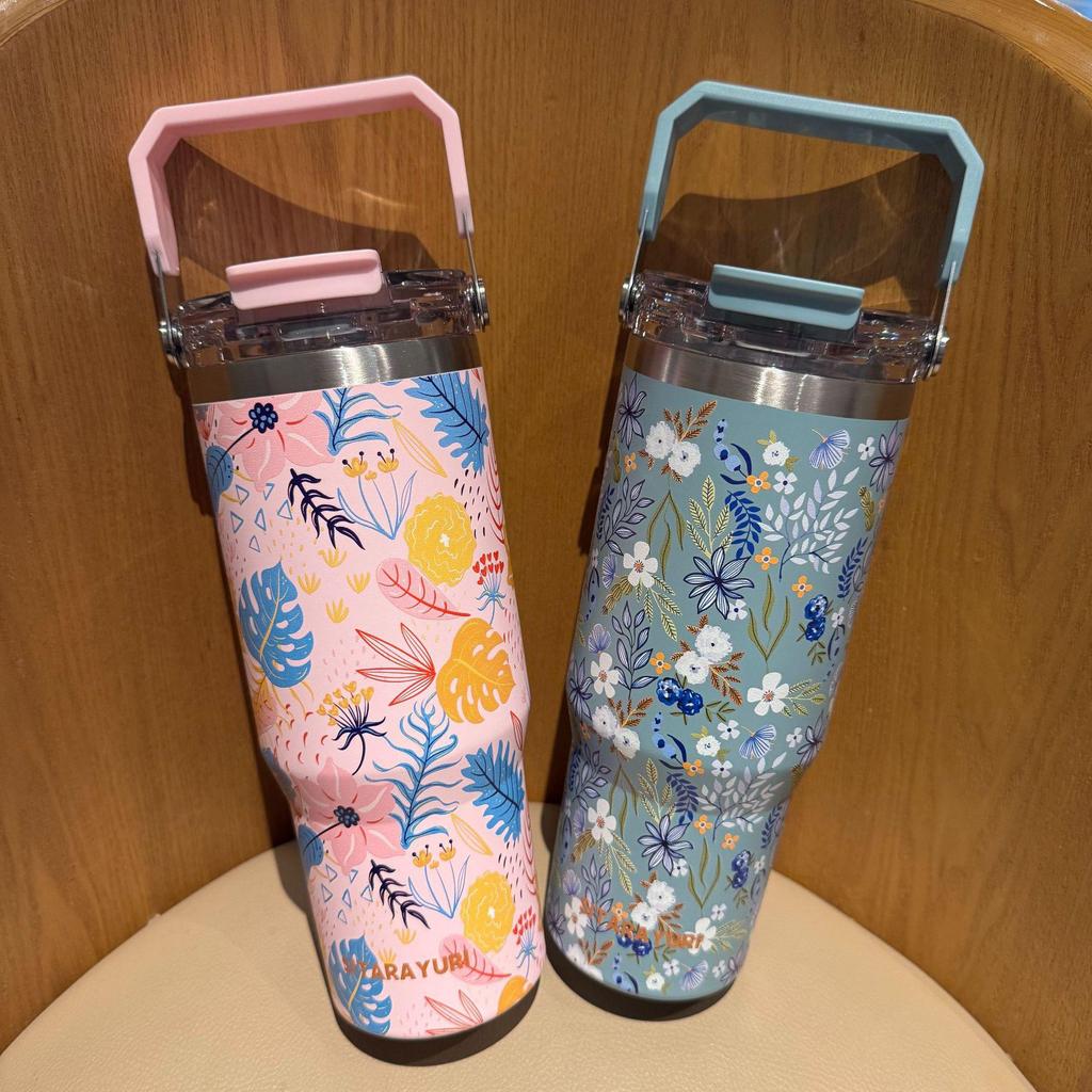 SITARAYURI 3D Flower Ice Cup, Large Capacity Portable Thermos Cup, Double Wall Cold-Keeping Design