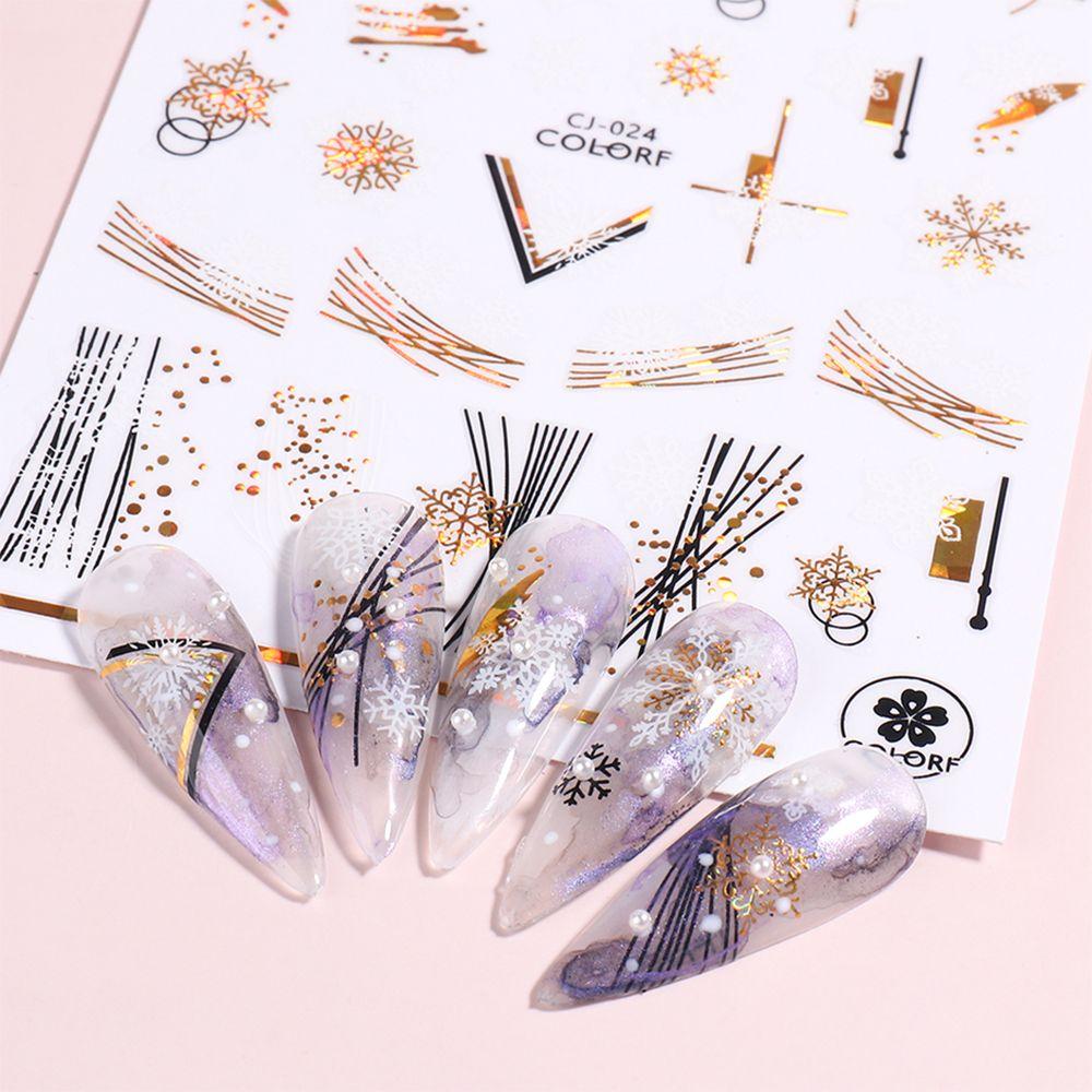 Polish New Year Xmas Winter Design Holographics 3D Glitter Gold White Nail Stickers