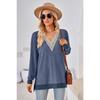 Herbst und Winter Damenbluse mit V-Ausschnitt, Spitze, einfarbig, lockere Langarm-Tops