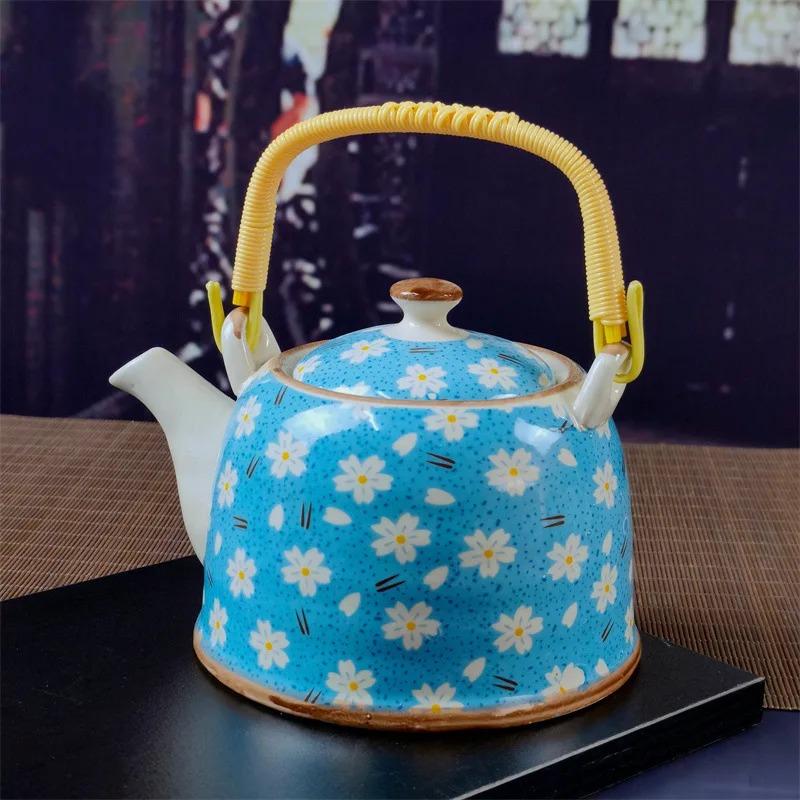 Ceainic din porțelan de uz casnic Oală din ceramică de mare capacitate cu apă rece Oală mare din porțelan, albastru și alb, cu mâner cu buclă