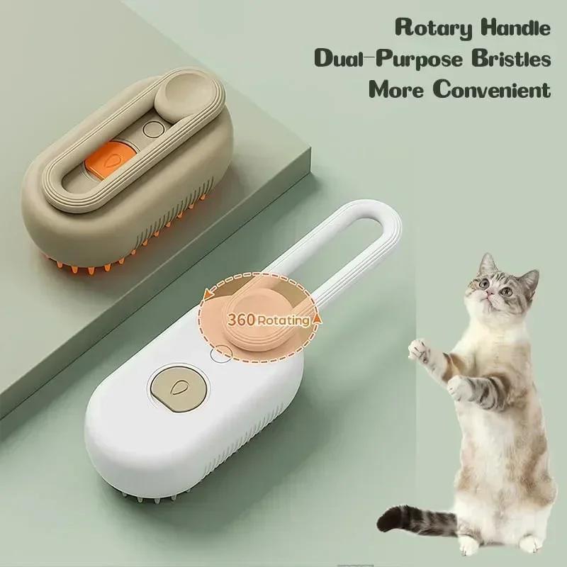 Electric Pet Spray Massage Brush 3-in-1 Steamer Comb for Dogs Cats Grooming Removing Tangled Loose Hair Anti-Static Cleaning