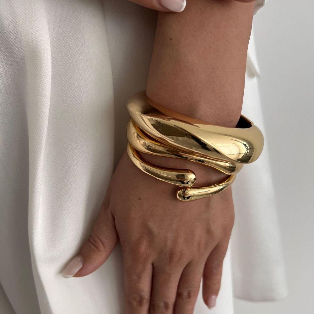 3 Styles Punk Women Bracelet Gold Silver Geometric Spring Bangles Metal Cuff Bangles  Girls Ladies