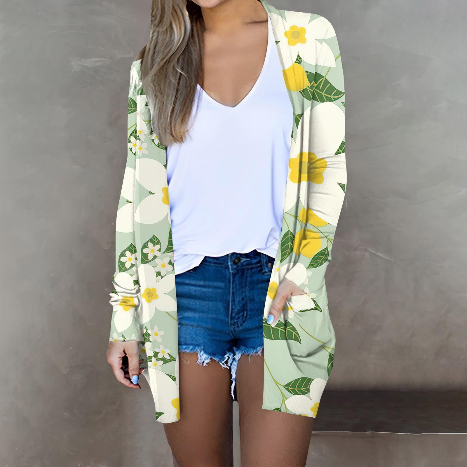 

Жіноча модна повсякденна куртка з довгим рукавом і міді з квітковим принтом XL хакі