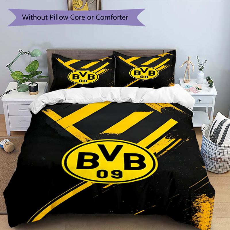 3-teiliges Bettbezug-Set (1 * Bettbezug + 2 * Kissenbezug, ohne Kern), Borussia Dortmund Print Bettwäsche-Set, Schlafzimmer-Dekoration, Ganzjahres, Geburtstagsgeschenk