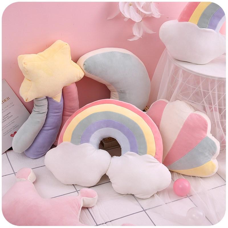 Soft Princess Crown Pillow Stuffed Sleeping Pillow Girl Room Sofa Decor Rainbow Cloud Star Celebrity Studio Cushion Gift for Her