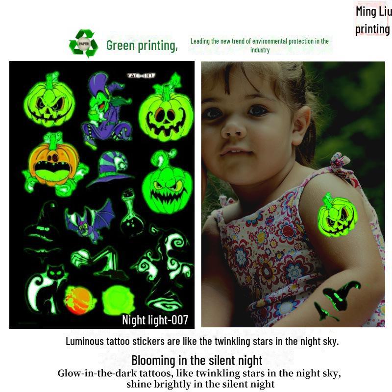 Children's Halloween Pumpkin Glow-in-the-Dark Cartoon Temporary Tattoo Stickers
