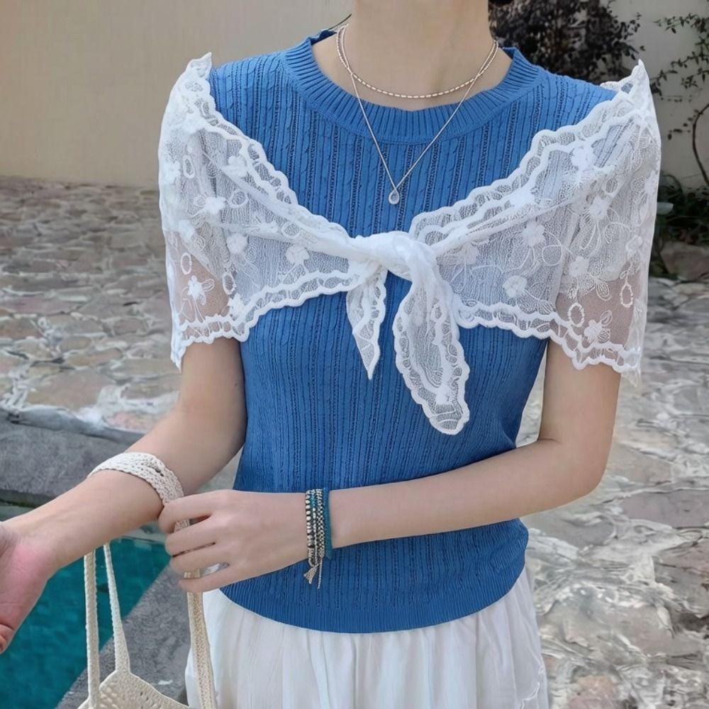 Multipurpose Lace Head Scarf Embroidered Floral Pattern Neck Scarf Lace Kerchief Beach Wear