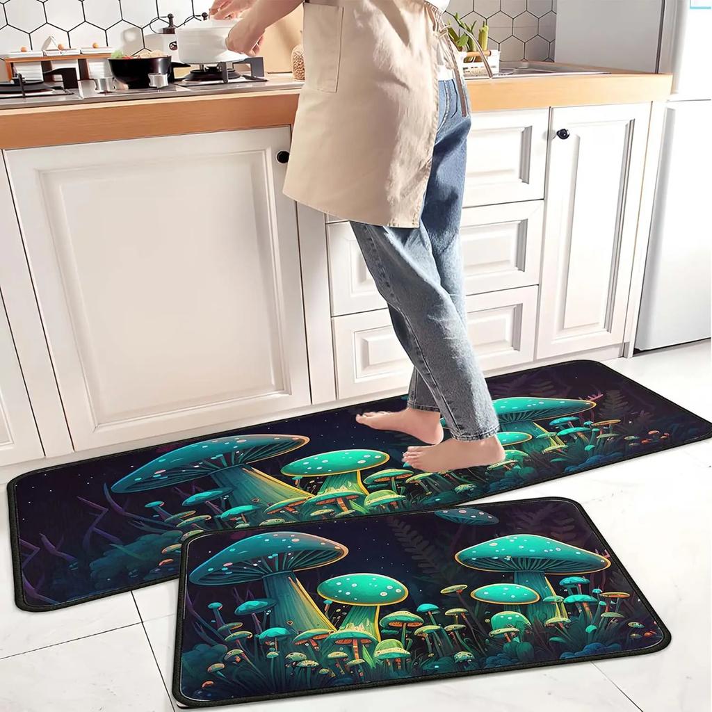 2pcs Kitchen Carpet Soft Anti-Slip Coffee Print Kitchen Decorative Mat Shower Room Door Mat Home Decoration