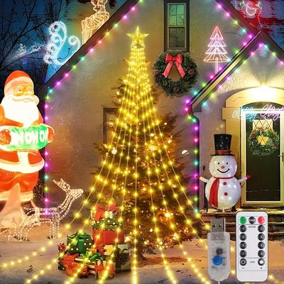 Albero di Natale USB con luce a cascata a forma di stella a cinque punte, luce decorativa impermeabile
