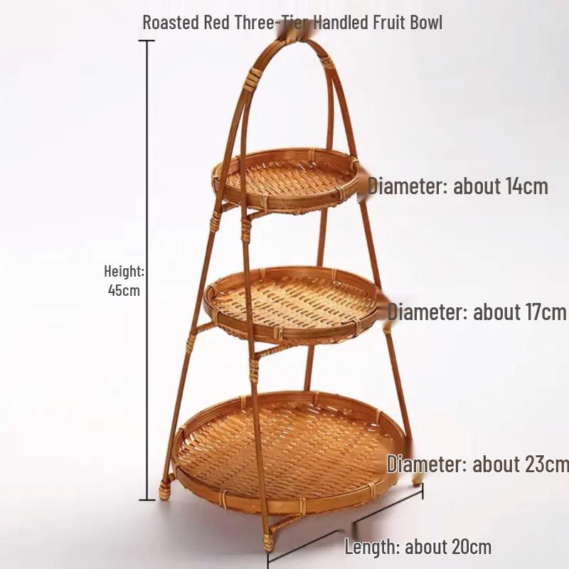 Multi-Layer Bamboo Handwoven Basket with Handle for Tea, Pastry, Fruit & Cake
