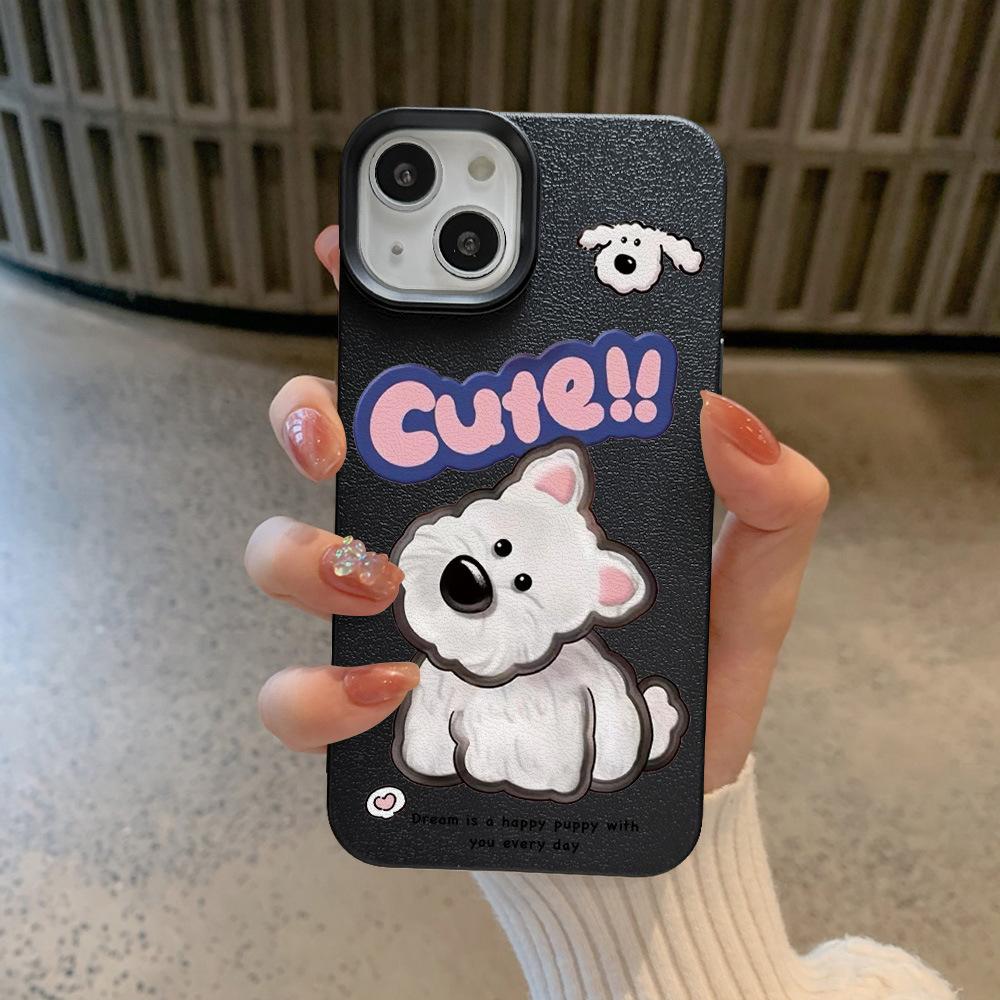 Skin Pattern Cartoon Tilting Dog for Apple 16 Promax Mobile Phone Case for IPhone 15 All-inclusive 14/13 Couple
