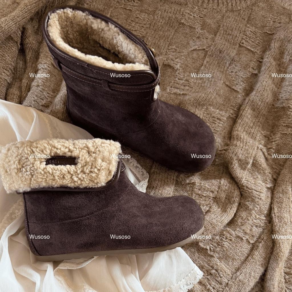 Women's fashion lightweight soft sole winter warm fur one snow boots padded wool lining non-slip casual sports cotton boots Le Fu shoes