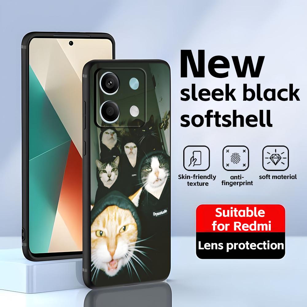 Funny Cat Memes  Phone Case For Redmi Note 14 13 12 11 Pro Plus S 5G 14C A3 Soft Black Phone Cover
