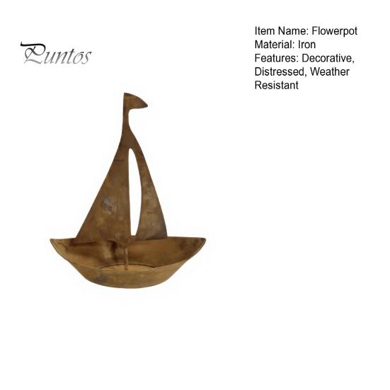 Vintage Style Garden Ornament Rustic Iron Sailboat Planter, Metal Nautical Flowerpot for Succulents Herbs, Weather Resistant Planter 3D Boat