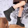 Modische Wildleder Schneestiefel Damenschuhe Winter Mittelhohe Stiefel Outdoor Mit Samt Gefütterte Damen Rutschfeste Baumwollschuhe Warme Flache Damenstiefel