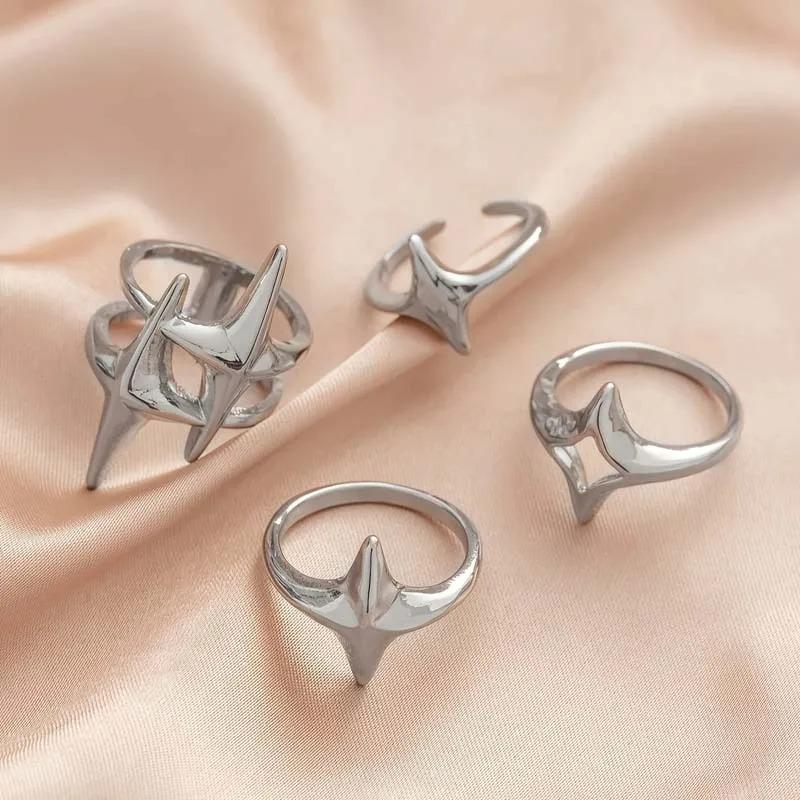 4pcs/set Punk Cross Star Hip Hop Ring Sets for Women Vintage Exaggerated Large Our Star Ring Finger Rings Y2K 2026  Gift