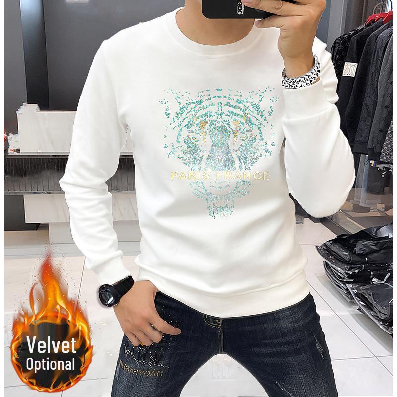 European Men's Laser Tiger Head Sweatshirt – Versatile, Trendy, Warm Fleece-Lined Pullover