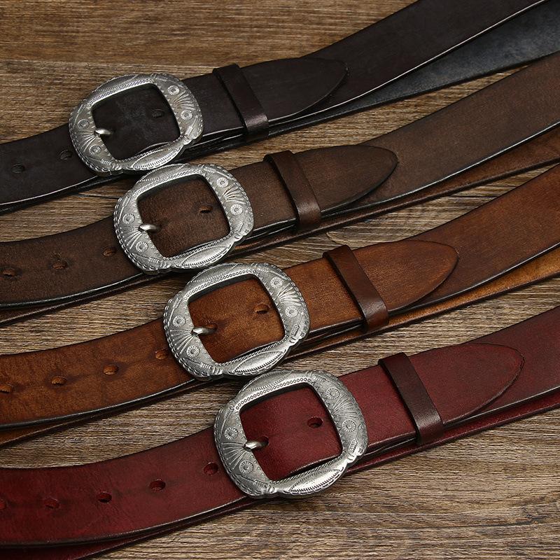 Retro Personality Trend Stainless Steel Belt Men'S Leather Pin Buckle First Layer Cowhide Denim Versatile Casual Pants Belt Men