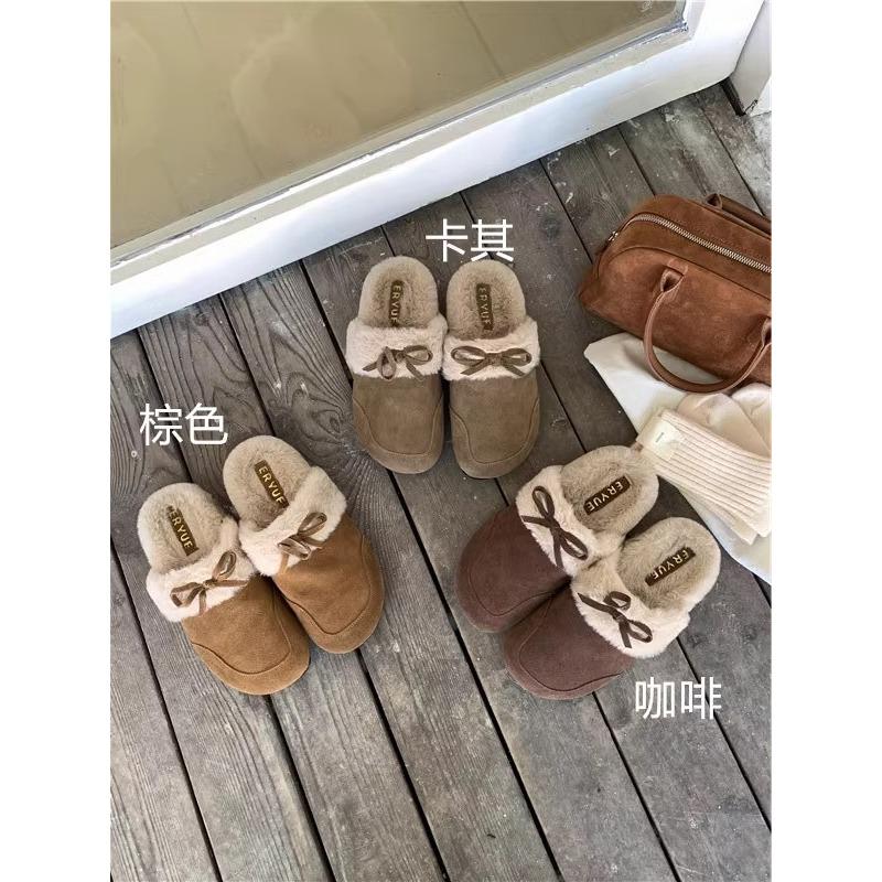 Women's autumn and winter retro matte leather ugly cute velvet lazy slippers female trend